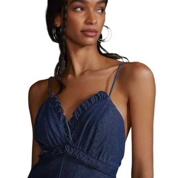 NWT ANTHROPOLOGIE LaBiz RUFFLED DENIM JUMPSUIT SIZE L - Picture 3 of 3